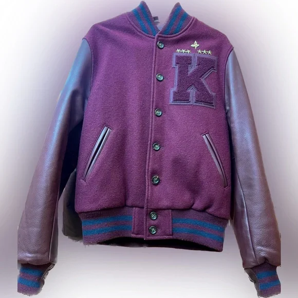 AUTHENTIC LIKE NEW MENS KITH x GOLDEN BEAR LEATHER/WOOL VARSITY JACKET- SZ  MED